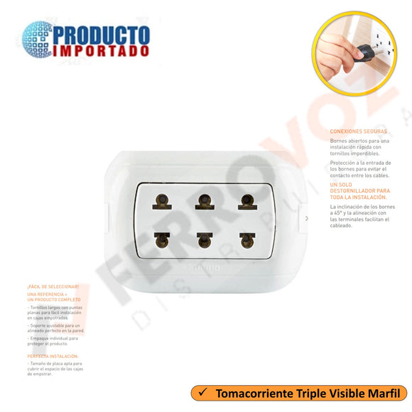 TOMACORRIENTE TRIPLE P/ SOBREPONER MARFIL MODELO AVANT 