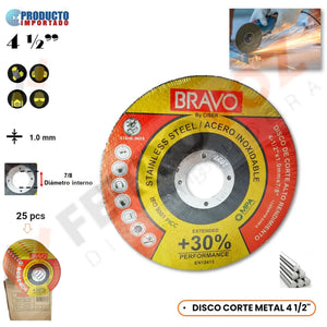 DISCO CORTE METAL INOX  4"1/2  " BRAVO"