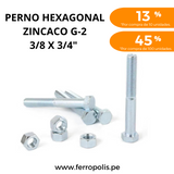 PERNO HEXAGONAL 3/8" x 3/4" c/t  ( x und )