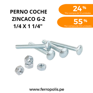 PERNO COCHE 1/4" x 1 1/4" c/t  ( x und )