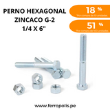 PERNO HEXAGONAL 1/4" x 6" c/t  ( x und )