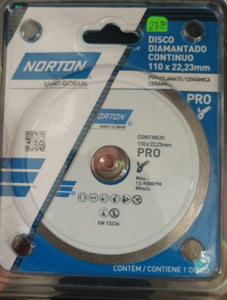 DISCO DIAMANTADO 4" 110 X 22,23MM "NORTON" corte fino